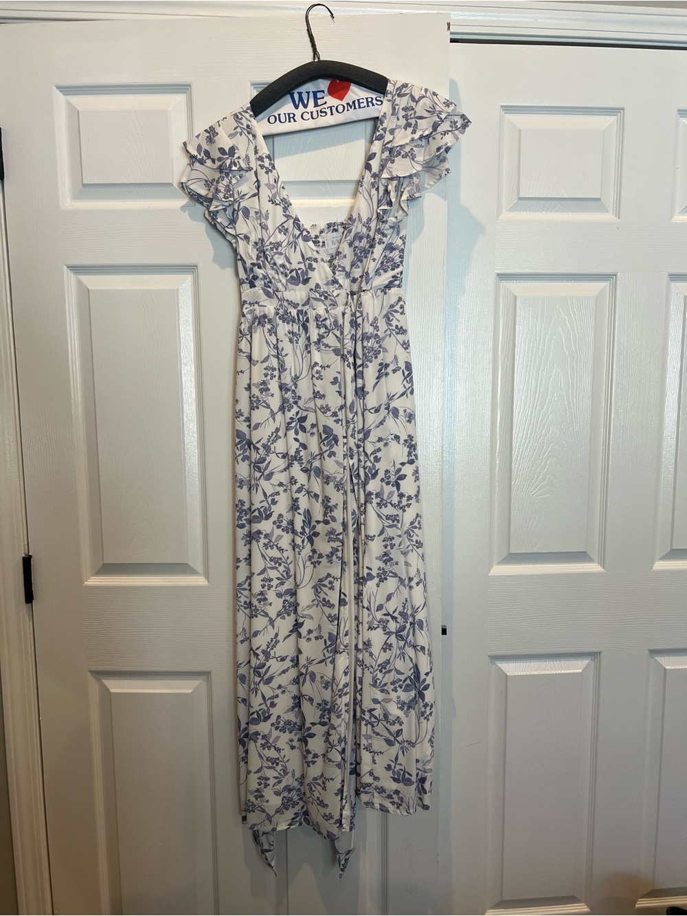Seraphine White Maxi Dress with Blue Floral Print